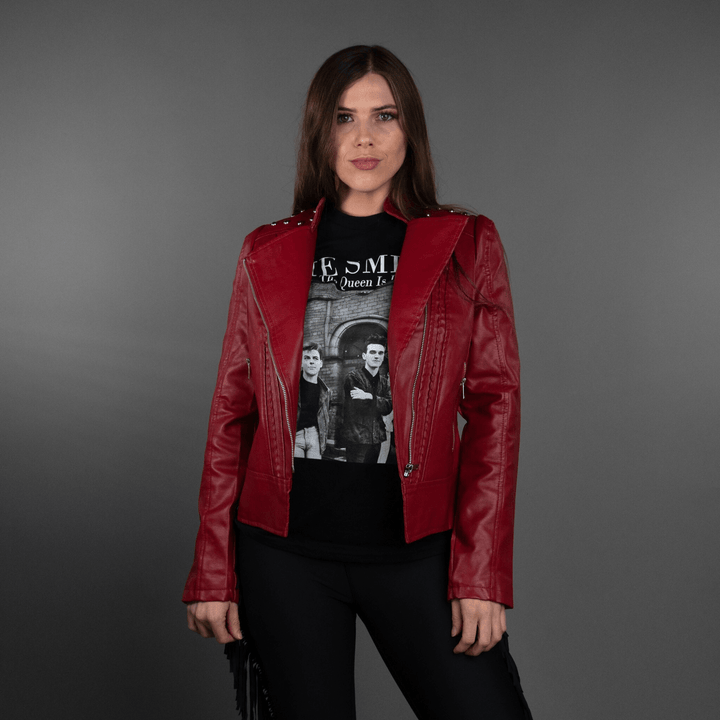 Red Studded Vegan Leather Jacket - Outerwear - Fire Inside Me - 