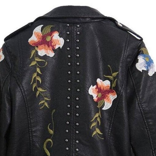 Rivet Embroidered Vegan Leather Jacket - Outerwear - Fire Inside Me - 