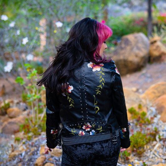 Rivet Embroidered Vegan Leather Jacket - Outerwear - Fire Inside Me - 