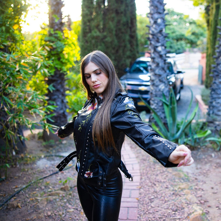 Rivet Embroidered Vegan Leather Jacket - Outerwear - Fire Inside Me - 
