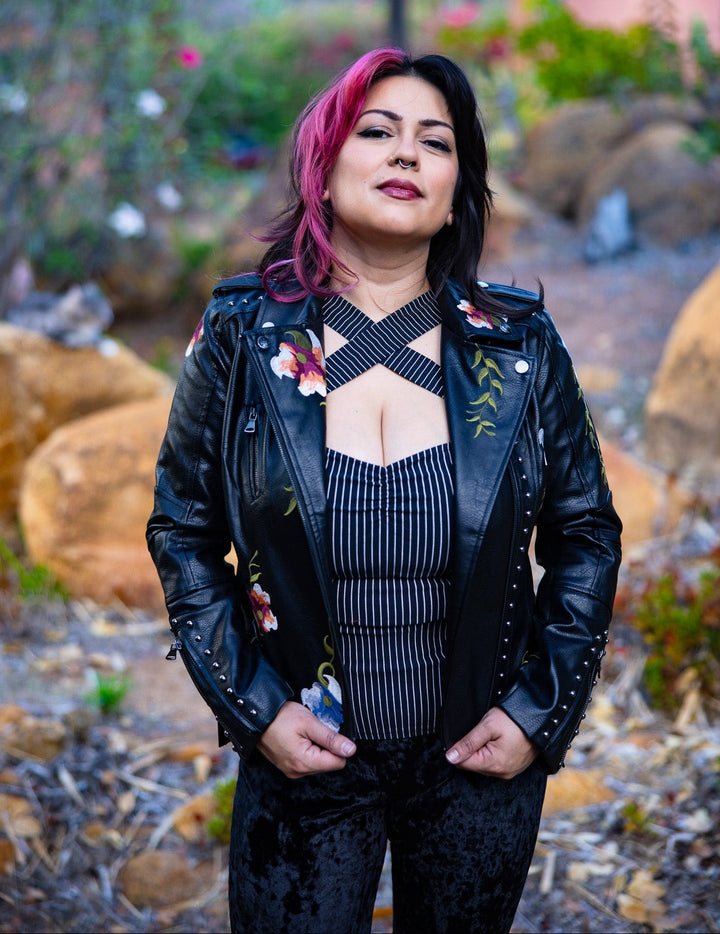 Rivet Embroidered Vegan Leather Jacket - Outerwear - Fire Inside Me - 
