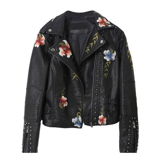 Rivet Embroidered Vegan Leather Jacket - Outerwear - Fire Inside Me - 