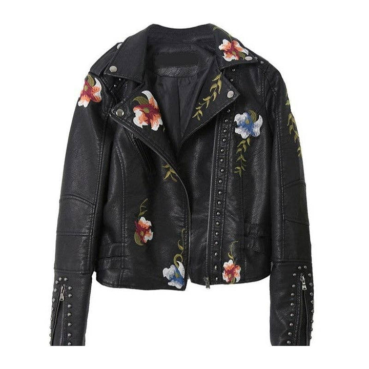 Rivet Embroidered Vegan Leather Jacket - Outerwear - Fire Inside Me - 