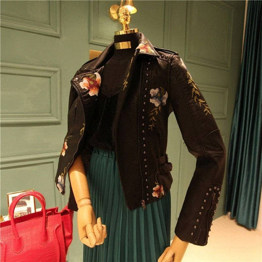 Rivet Embroidered Vegan Leather Jacket - Outerwear - Fire Inside Me - 