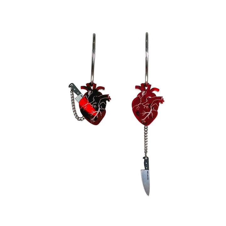 Stabbed in the Heart Red Silver Hoops - Accessories - Fire Inside Me - 