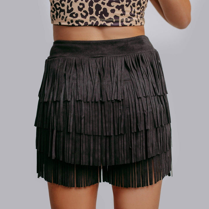 Studded Fringe Skort in Black - Bottoms - Fire Inside Me - 