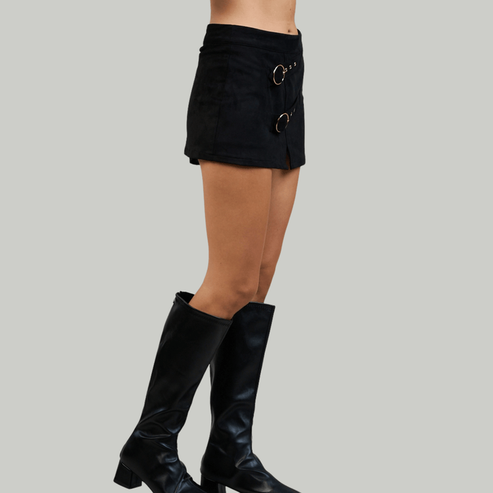 Suedette Mini Skort with Side Buckles - Bottoms - Fire Inside Me - 