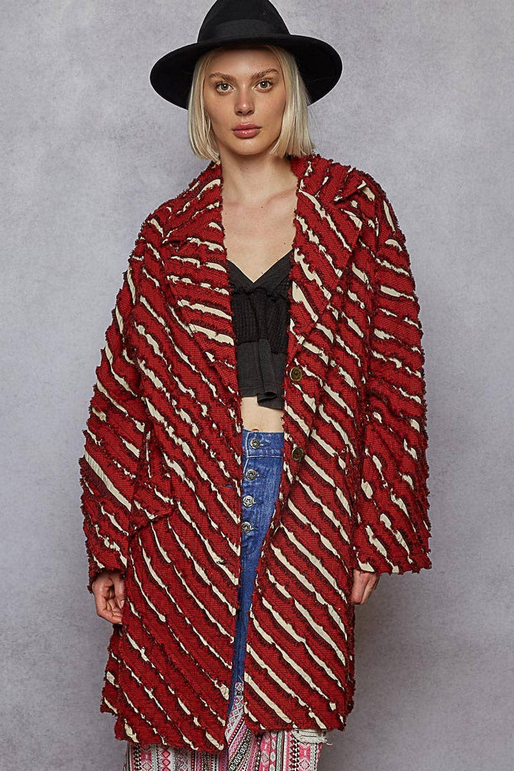Textured Plaid Lightweight Coat Jacket - Outerwear - Fire Inside Me - 