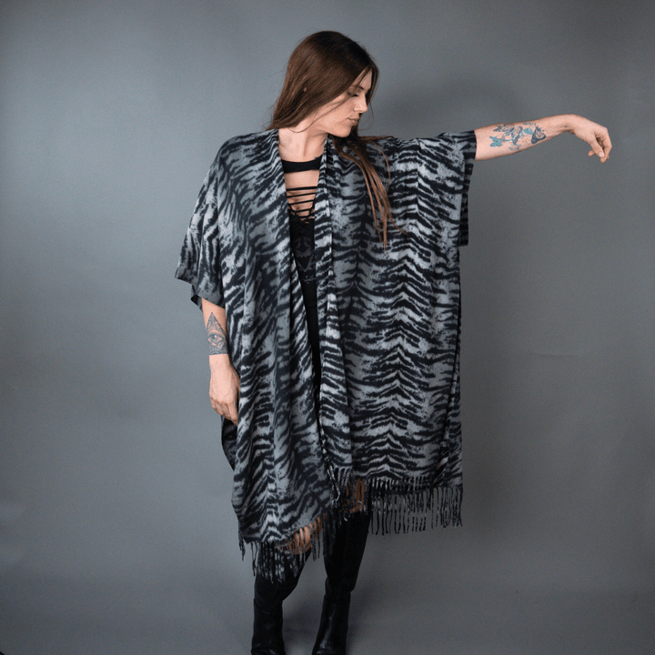 Tiger Print Zebra Kimono Poncho - Outerwear - Fire Inside Me - 