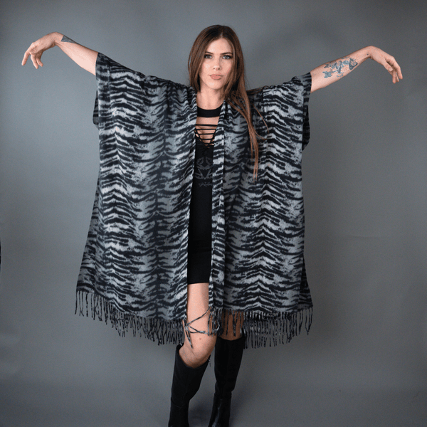 Tiger Print Zebra Kimono Poncho - Outerwear - Fire Inside Me - 