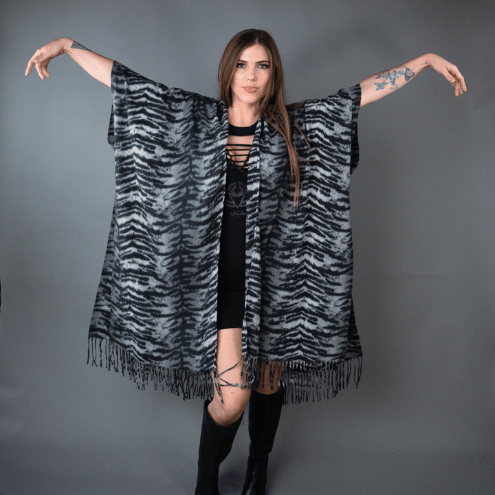 Tiger Print Zebra Kimono Poncho - Outerwear - Fire Inside Me - 