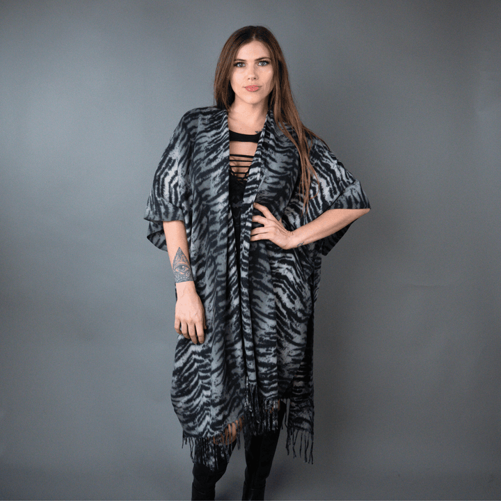 Tiger Print Zebra Kimono Poncho - Outerwear - Fire Inside Me - 