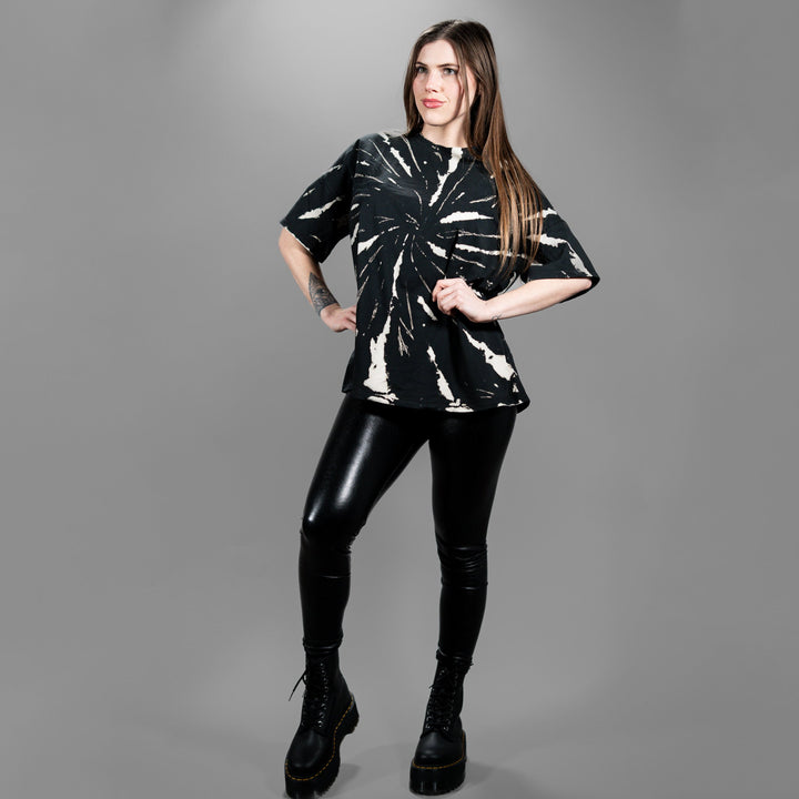 Washed Black & White Oversized Tee - Fire Inside Me - 