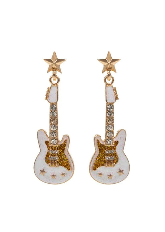 White Electric Guitar Earrings - Accessories - Fire Inside Me - 