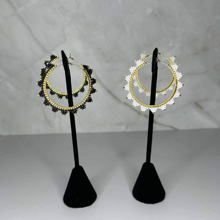 White Japanese Seed Bead Hoop Earrings - Fire Inside Me - 