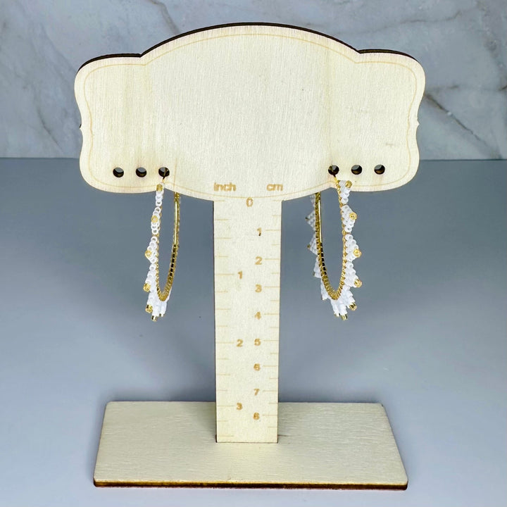 White Japanese Seed Bead Hoop Earrings - Fire Inside Me - 